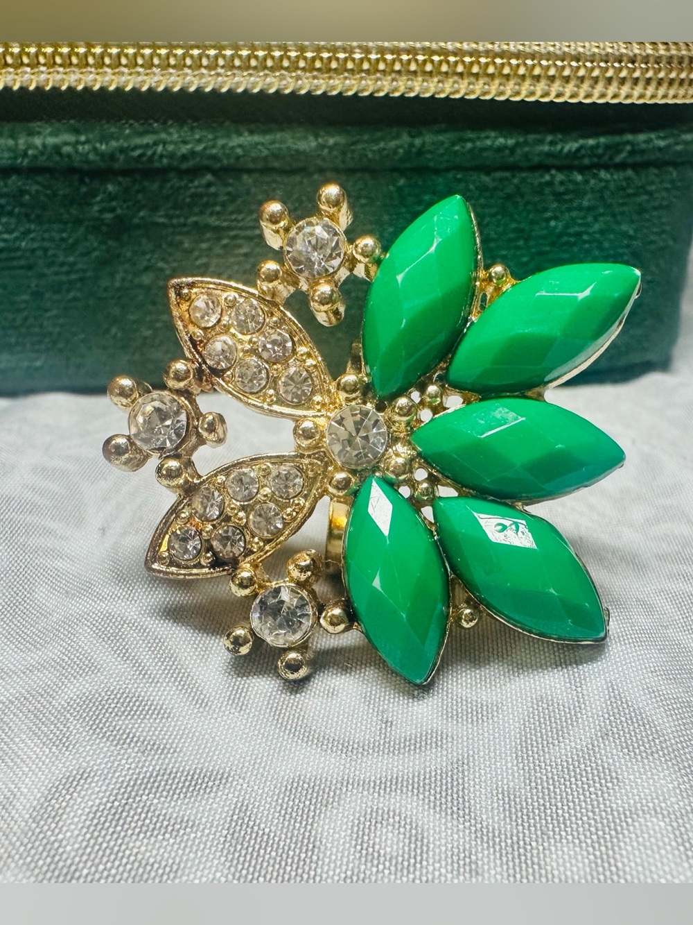 Vintage Green Flower Statement Ring